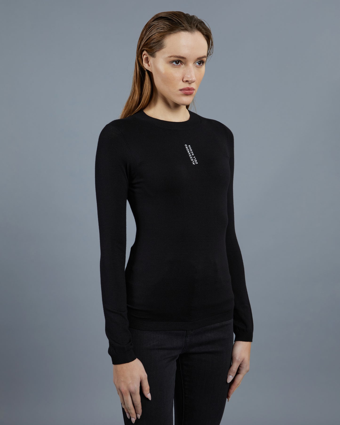 Brand Printed Front Knit Top