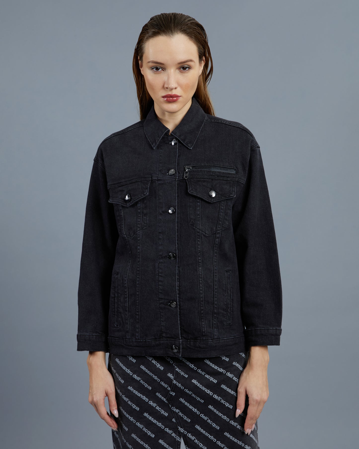 Brand Print Denim Jacket