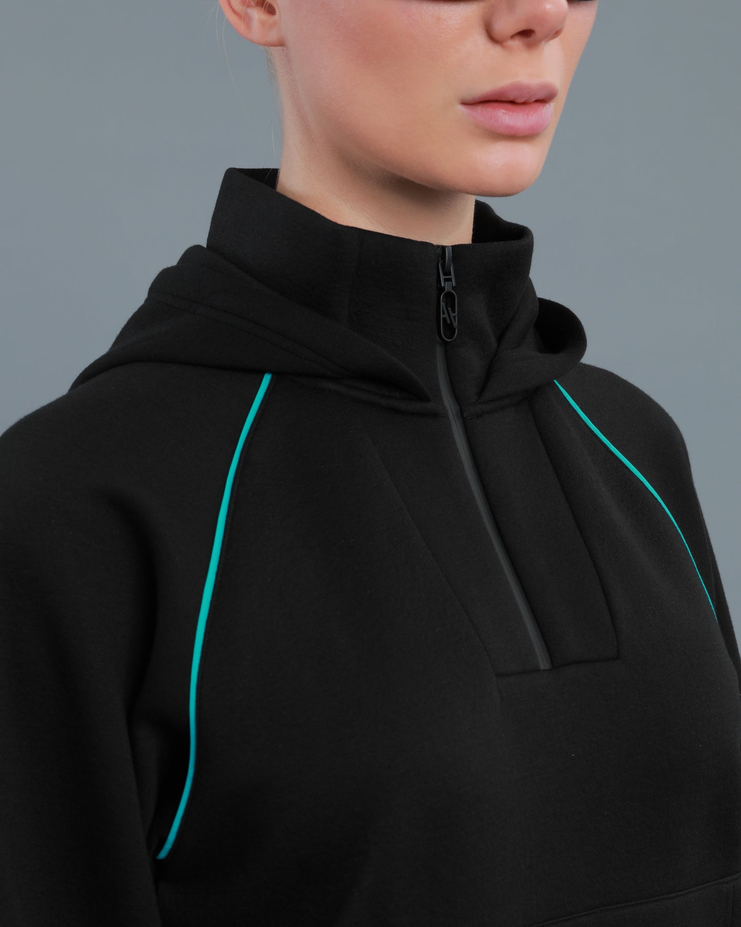 Contrast Piping Zip-Up Hoodie