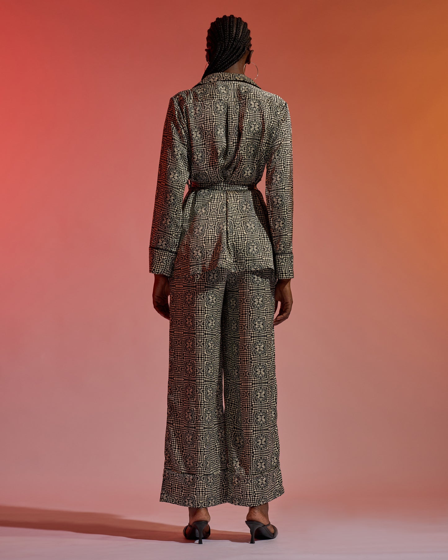 Monochrome Patterned Flared Trousers