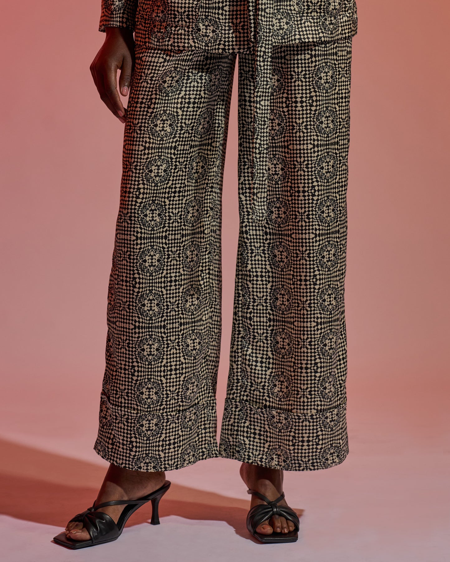 Monochrome Patterned Flared Trousers