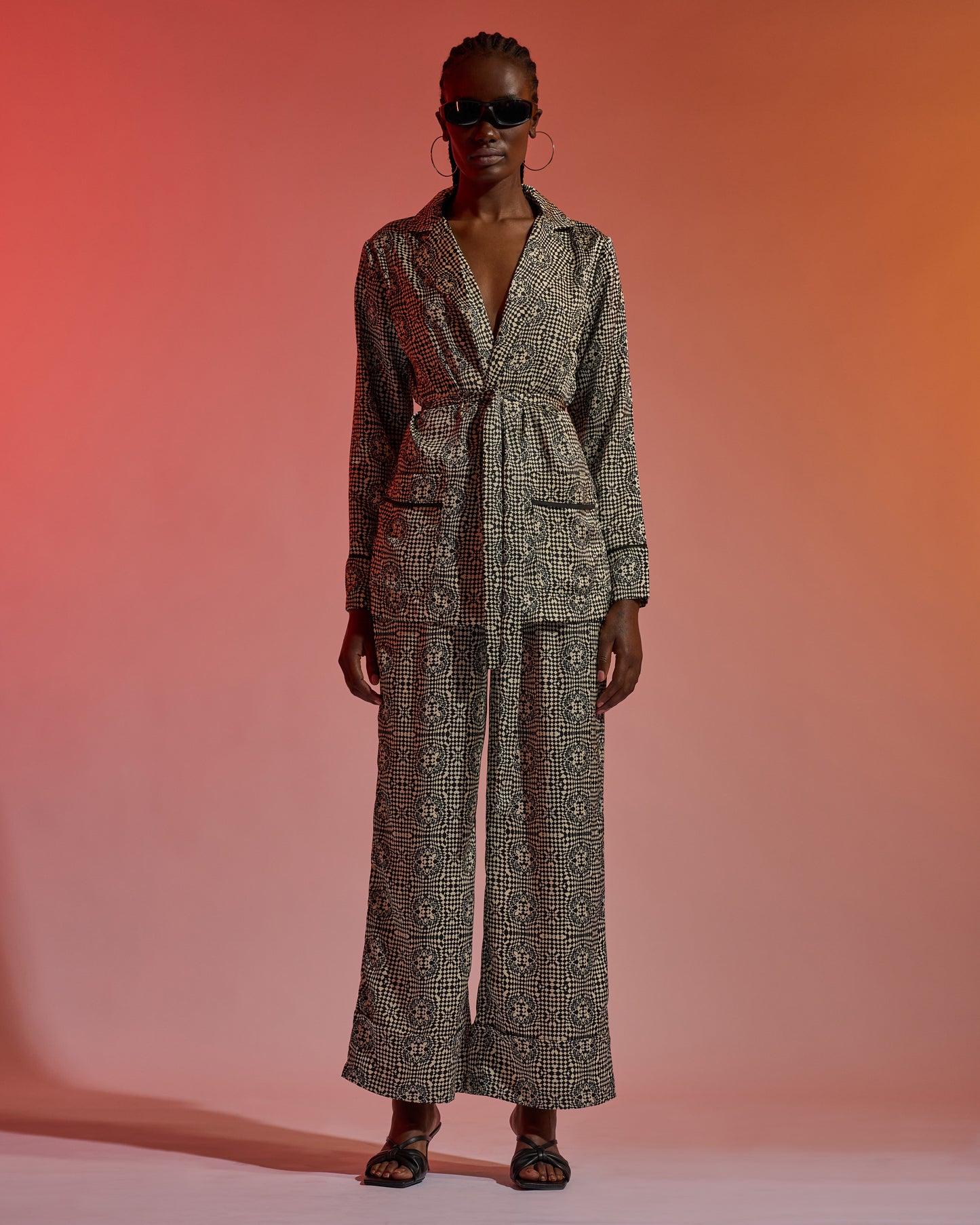 Monochrome Patterned Flared Trousers