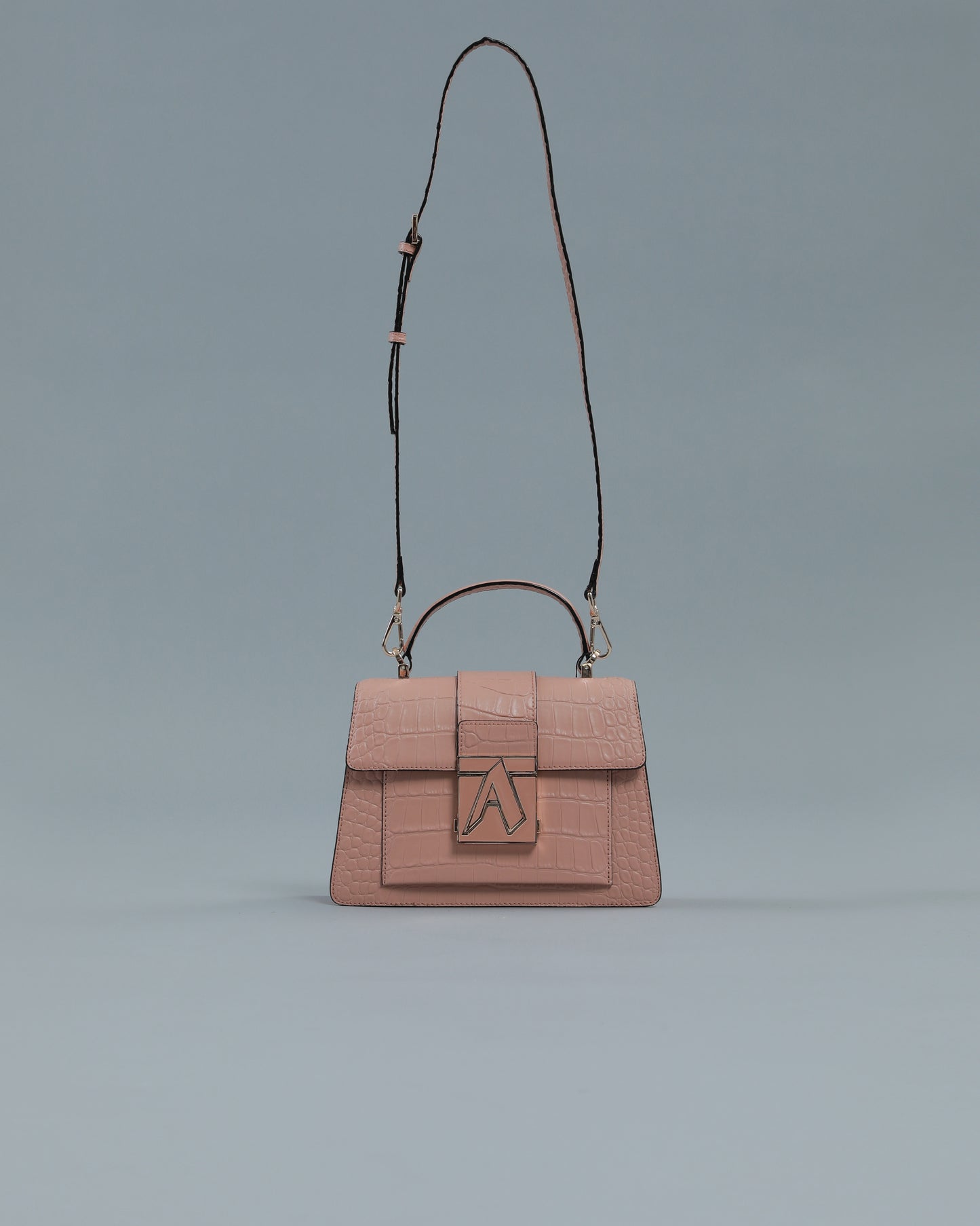 Croc Textured Handbag in Pink