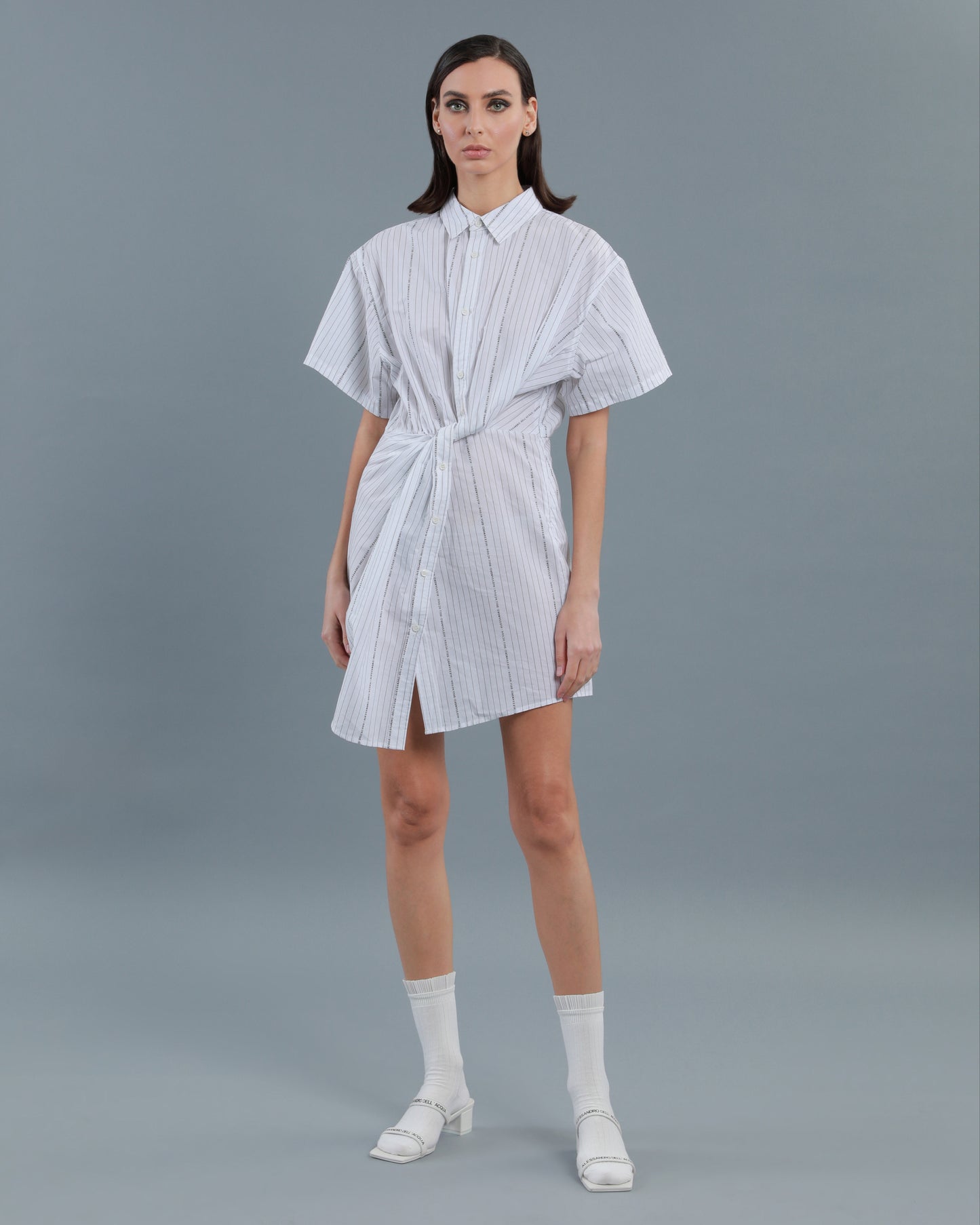 Twisted Placket Shirt Dress