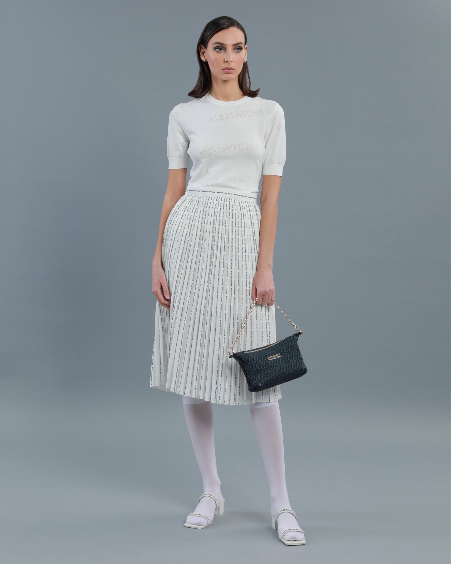 Pinstripe Logo Pleated Skirt