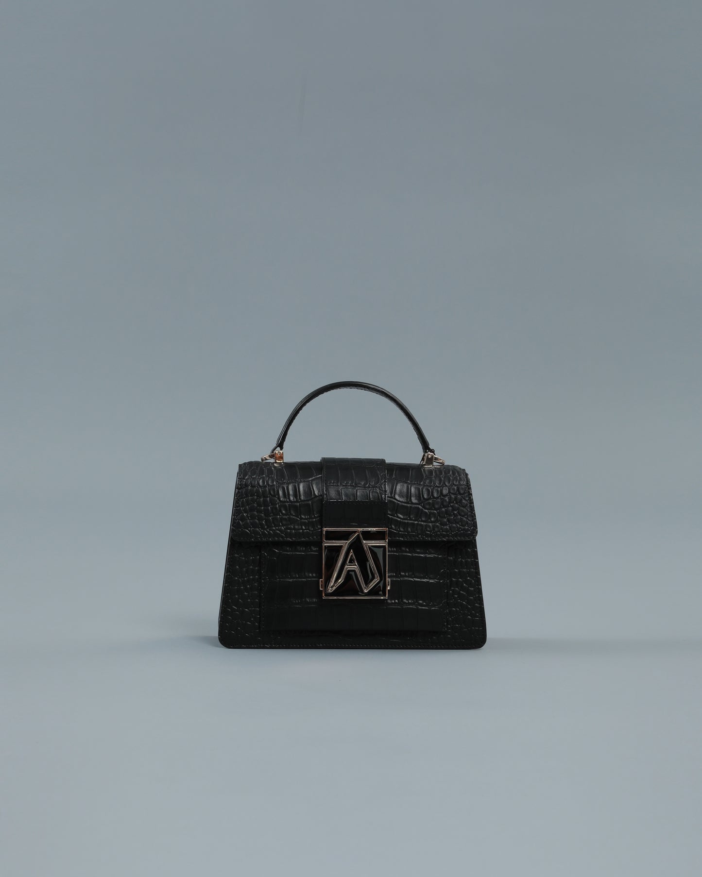 Croc Textured Handbag in Black