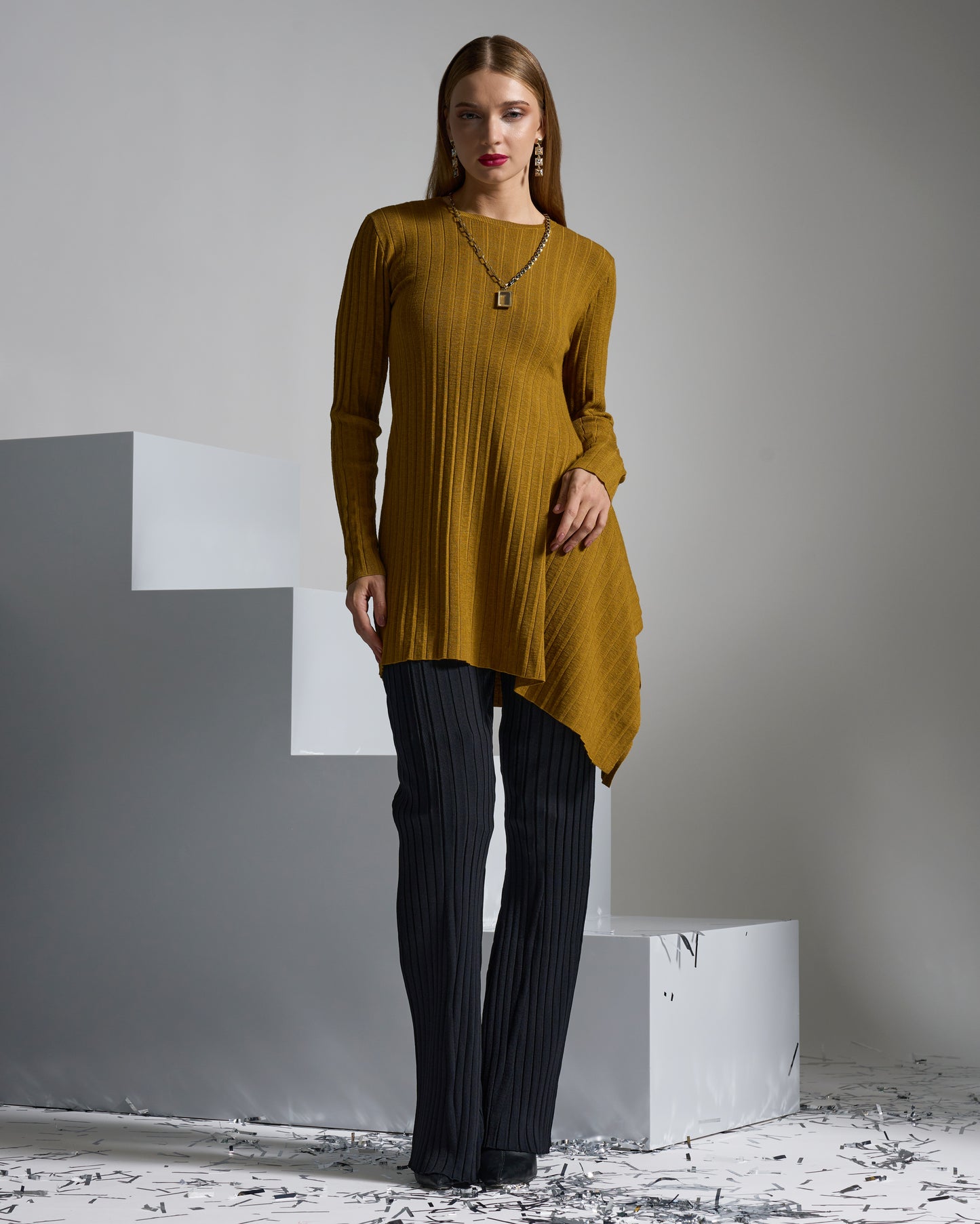 Ribbed Asymmetric Knit Top