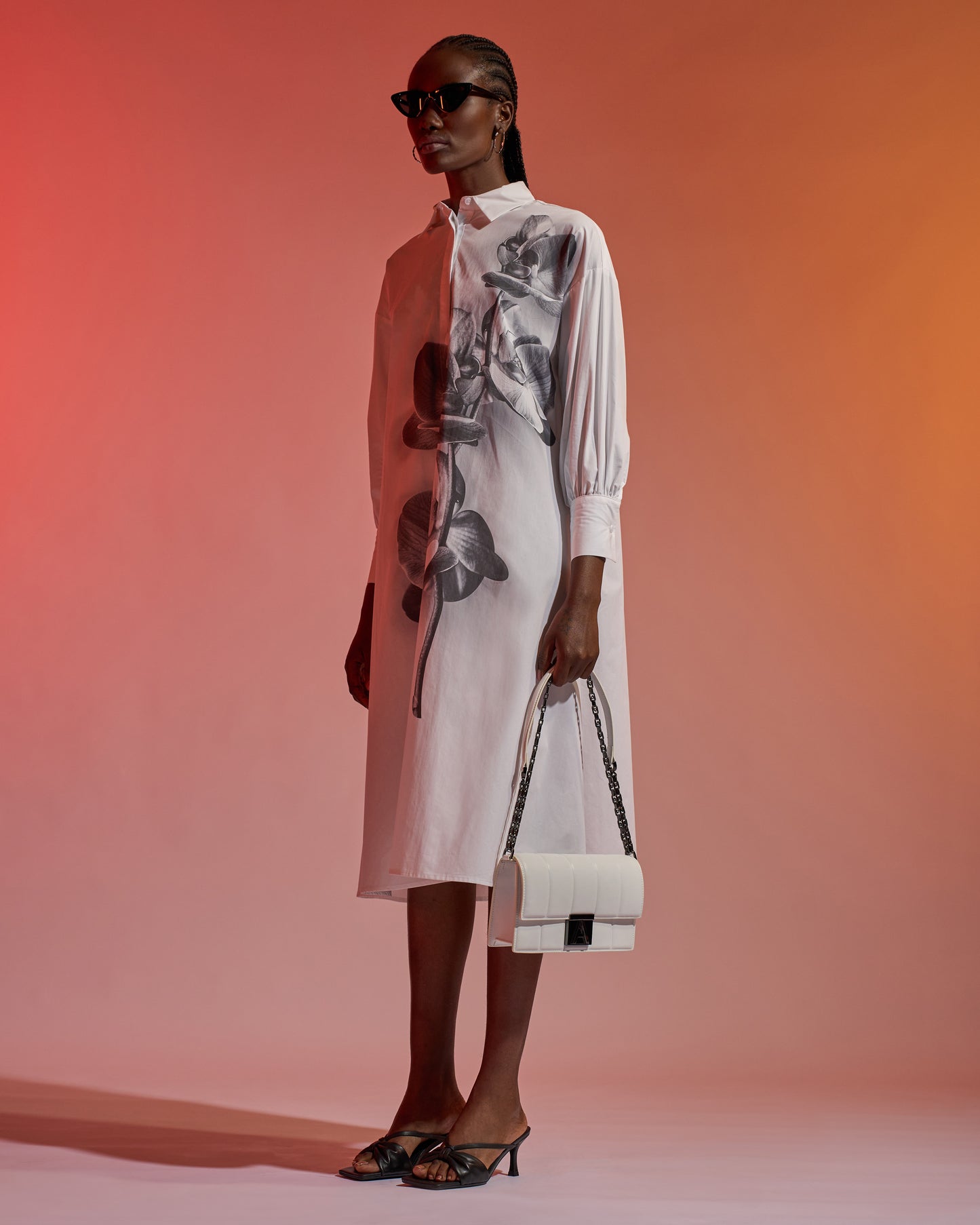 Monochrome Fleur Midi Dress