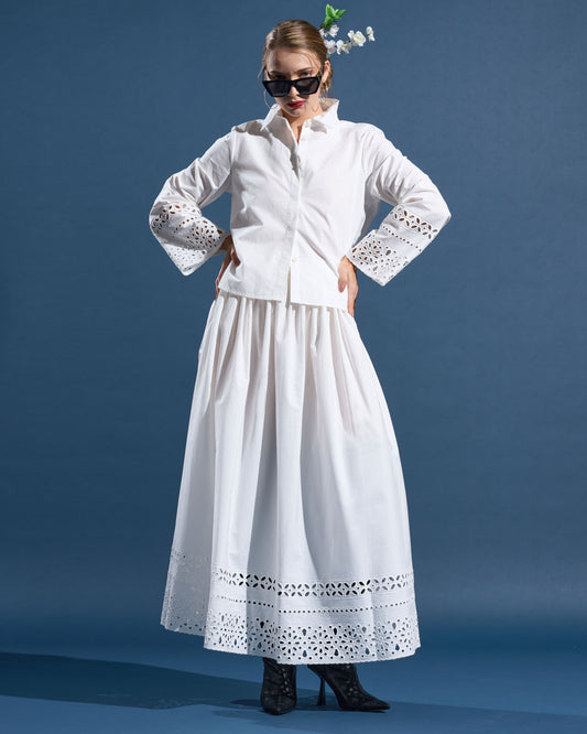 Eyelet Hem Midi Skirt