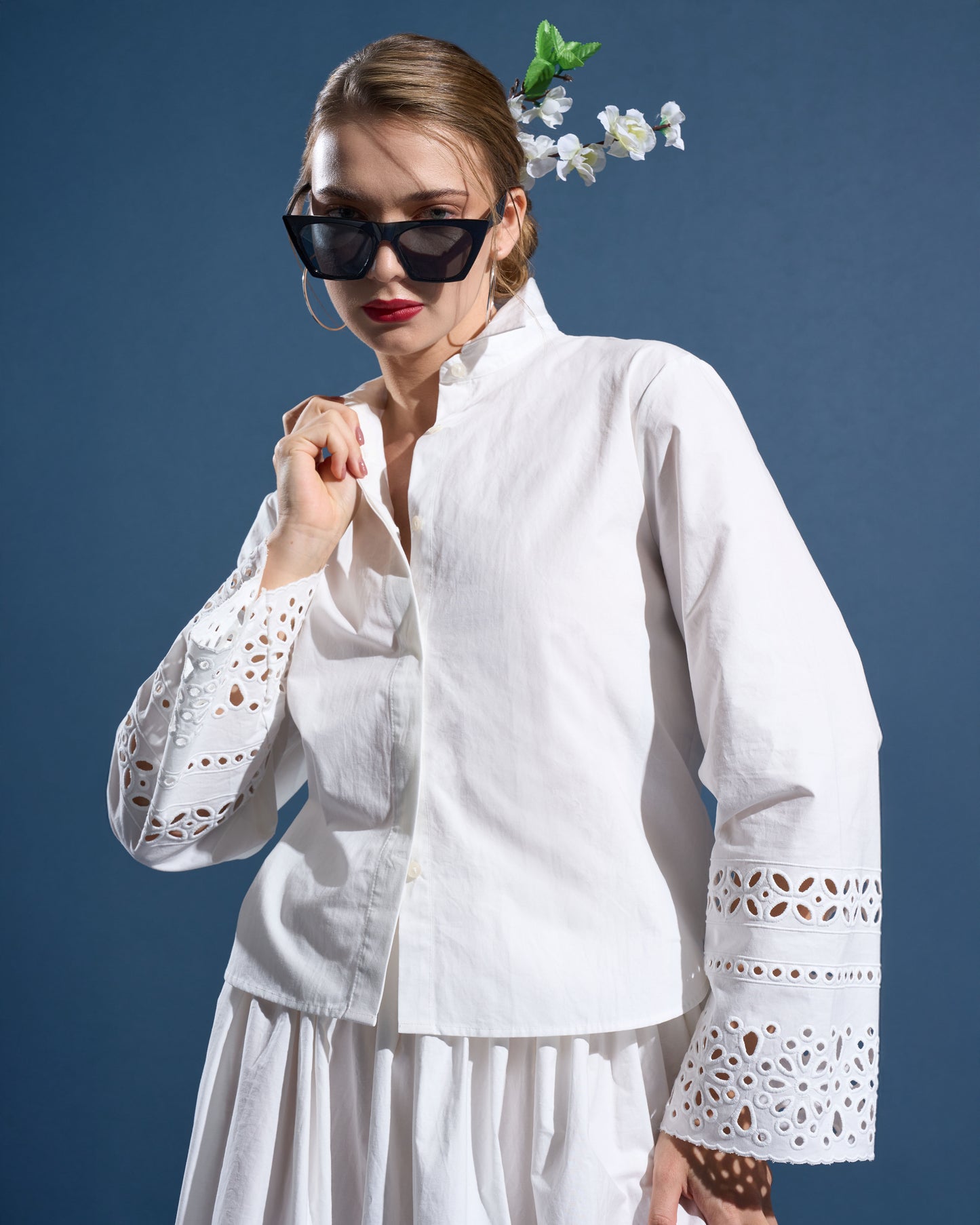 Eyelet Cuff Cotton Shirt
