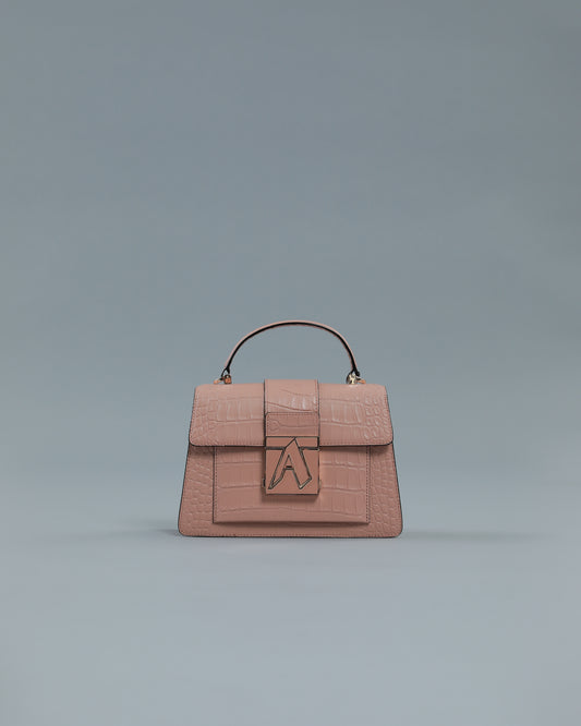 Croc Textured Handbag in Pink