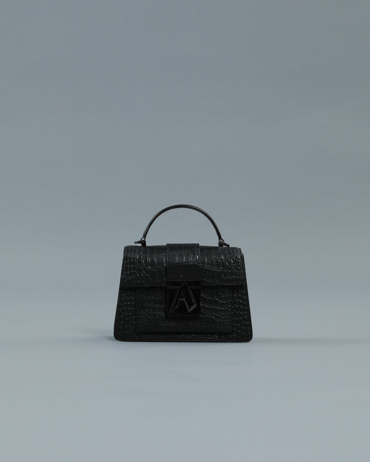 Croc Textured Handbag in Black