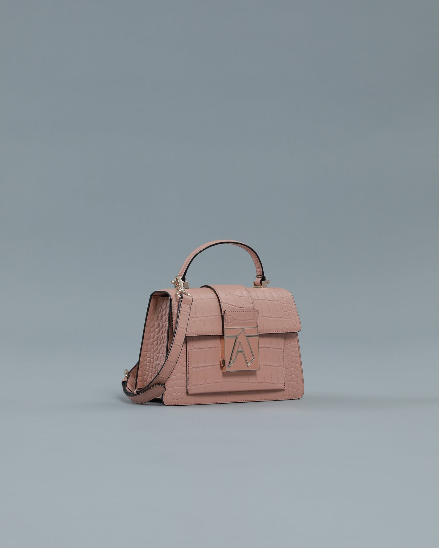 Croc Textured Handbag in Pink