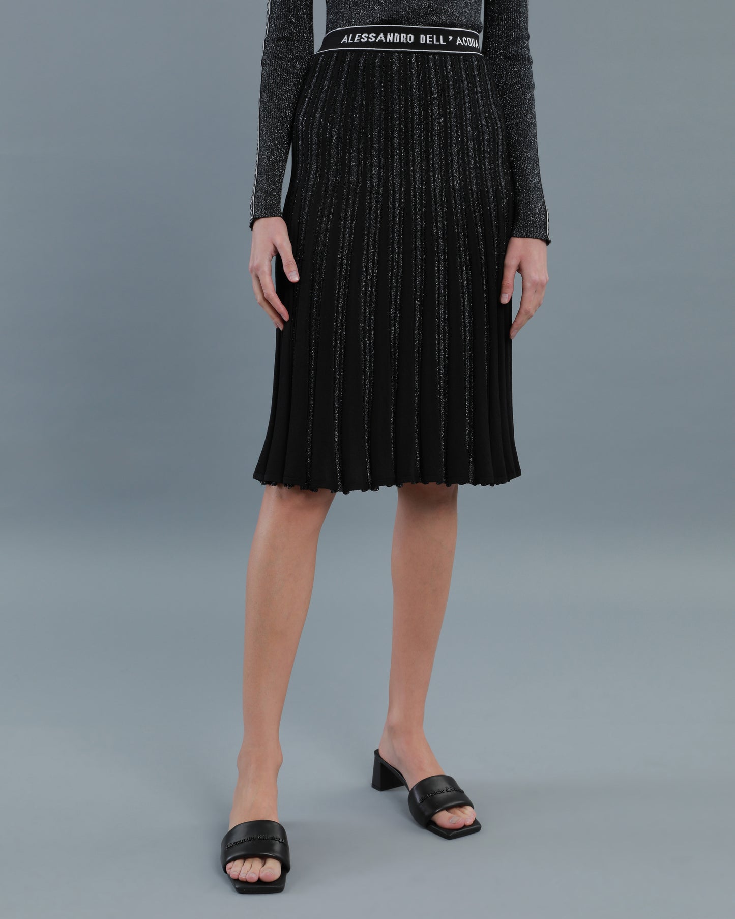 Metallic Knitted Pleated Skirt